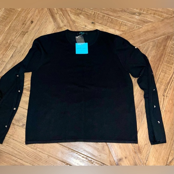 Faith + Zoe NWT size xl lightweight black sweater-sleeves openings w/silver - Picture 11 of 11